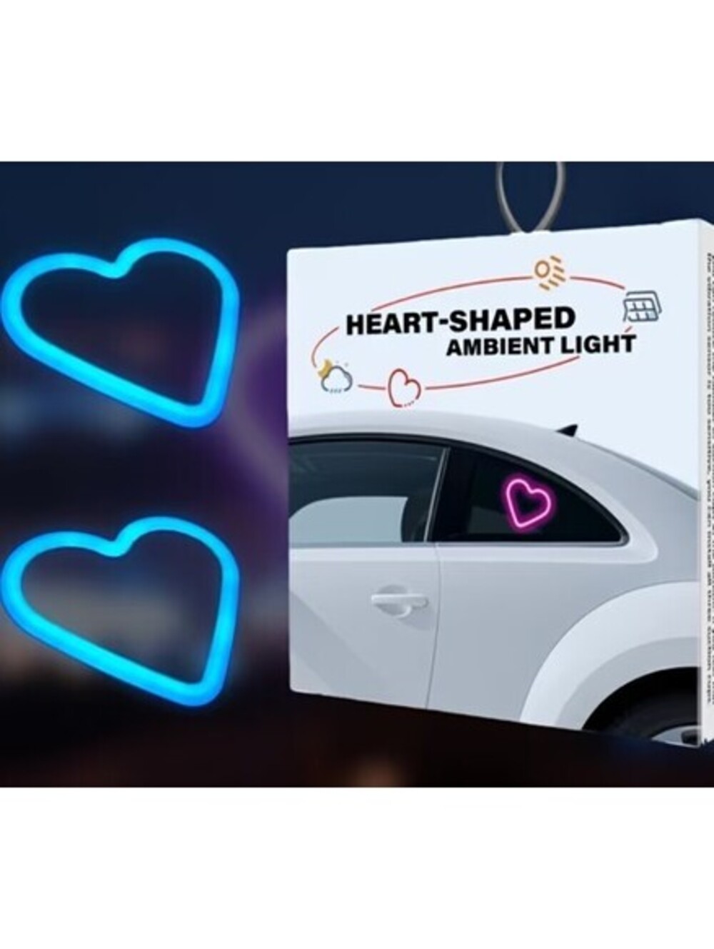 Car LED Heart Ambient Light – Wireless Rechargeable Neon Window Decoration